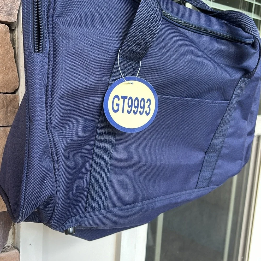 CANVAS CARRY ALL. ZIPPERS POCKETS AND LIGHTWEIGHT.NAVY BLUE W SHOULDER STRAP - Picture 2 of 8